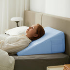 Bedluxe Wedge Pillow for Sleeping, 10 inch Elevated Support Bed Wedge Pillow, Breathable Triangle Pillow Wedge with Cooling Memory Foam Top - Removable Washable Cover, Light Blue