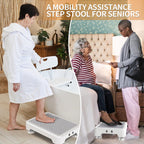 Ronlap One Step Stools for Adults, Portable Safety Step Platform for Seniors Small Plastic Bedside Step Stool Mobility Wide Step Stools Elderly Assistance for Shower Bed Car Stair Outdoor, White-Gray