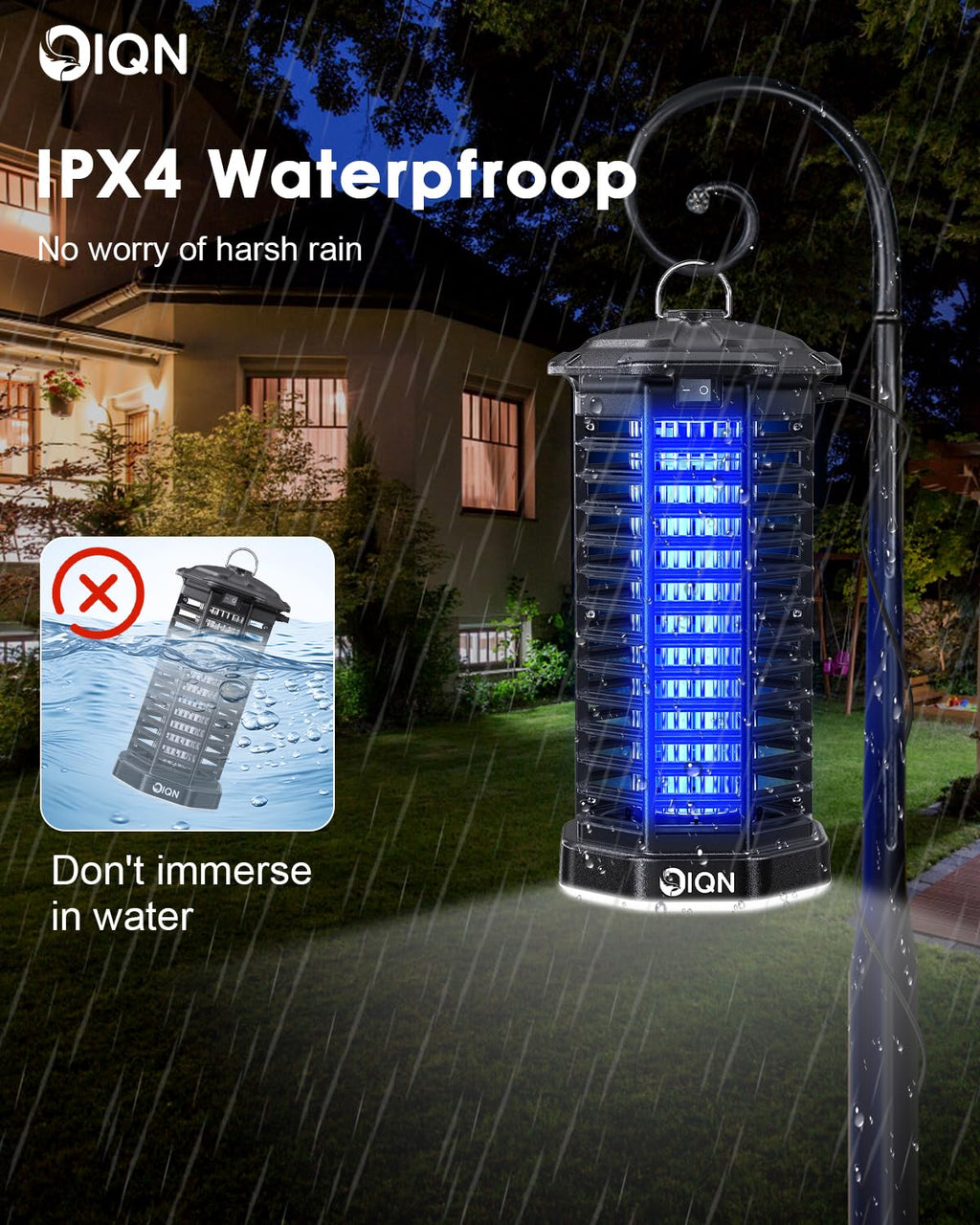 IQN Bug Zapper, Mosquito Fly Zapper Outdoor w/LED Light, Plug in Electric Mosquito Fly Traps Killer -Easy to Hang for Home, Patio, Backyard（Black