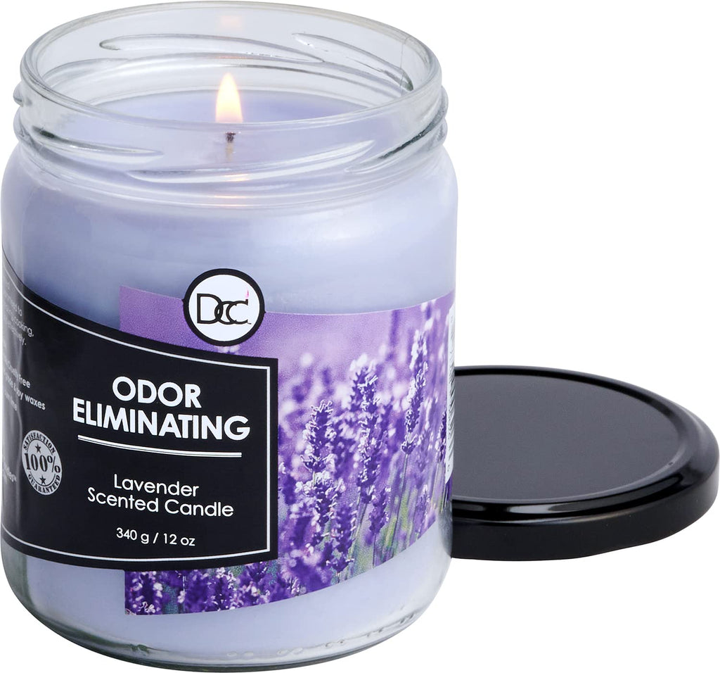 Lavender Odor Eliminating Highly Fragranced Candle - Eliminates 95% of Pet, Smoke, Food, and Other Smells Quickly - Up to 80 Hour Burn time - 12 Ounce Premium Soy Blend
