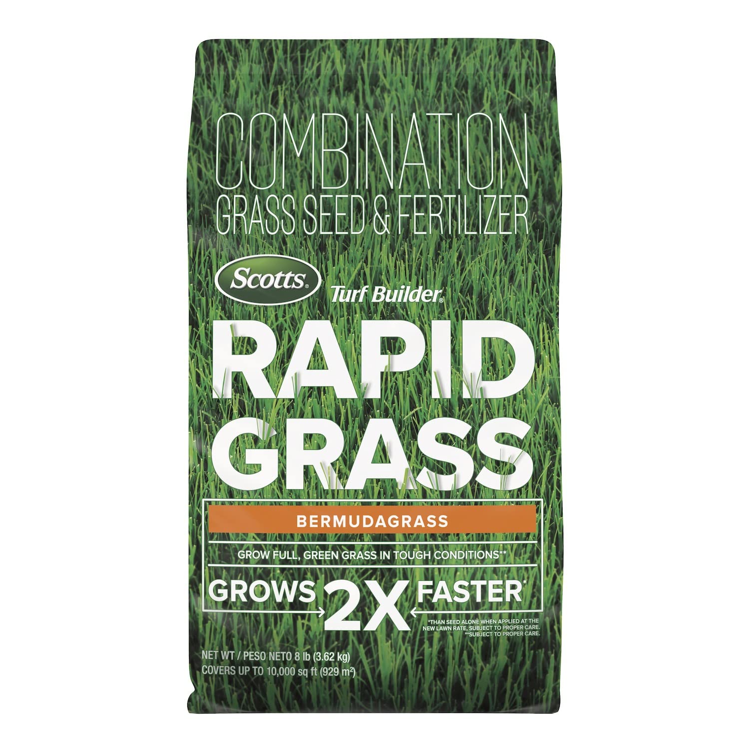 Scotts Turf Builder Rapid Grass Bermudagrass, Combination Seed and Fertilizer, Grows Green Grass Fast, 8 lbs.