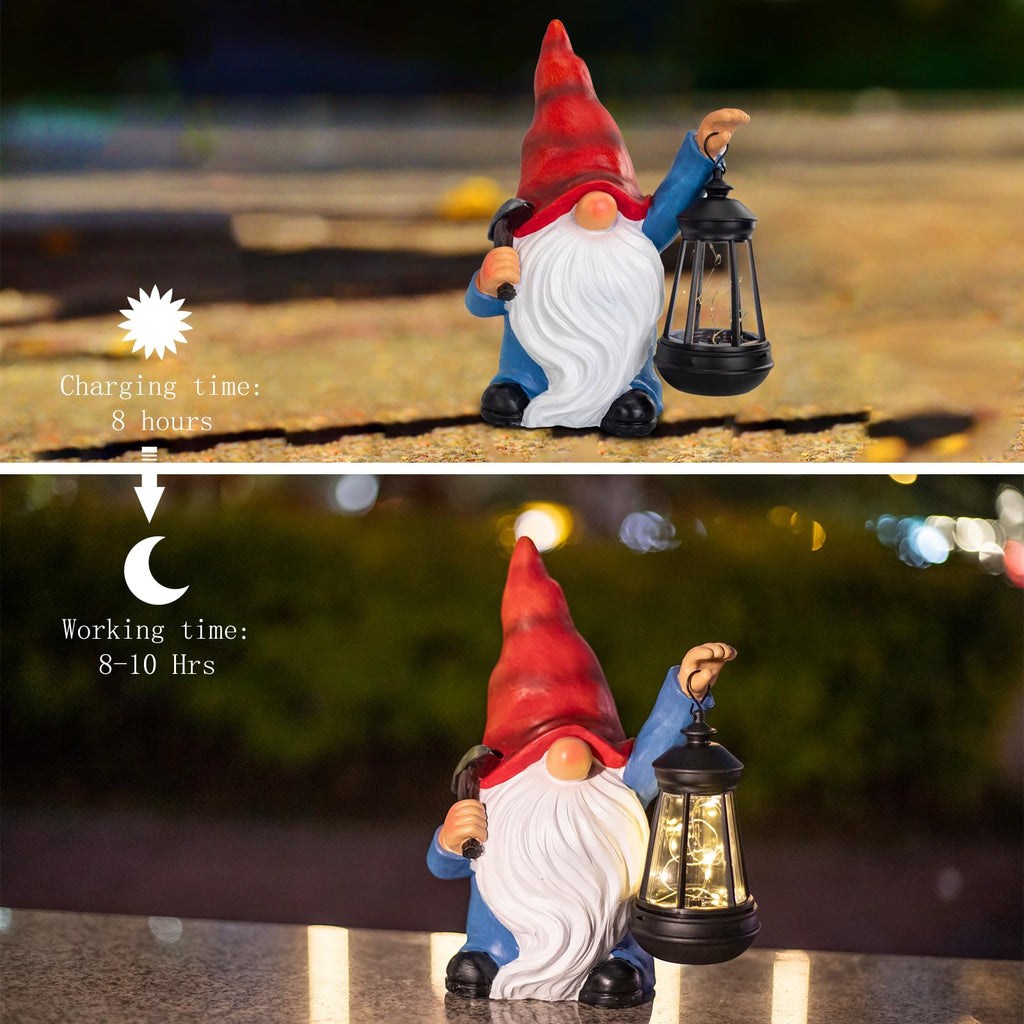 halp·ssfm Garden Gnome Statue Solar Light Outdoor Decorations Figurine with Lantern Led Shovel Sculpture Lawn Patio Yard Porch Outside Christmas Housewarming Gifts for Women Mom Grandma