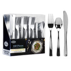 Plastic Cutlery Silverware Extra Heavyweight Disposable Flatware, Full Size Cutlery Combo, Polished Silver, 80 Forks, 40 Spoons, 40 Knifes, Value Pack 160 Count