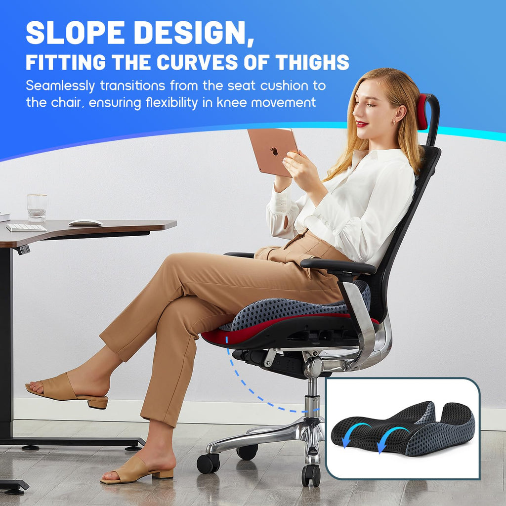 Raised Tail & Wide U-Shaped Memory Foam Seat Cushion for Hemorrhoid/Hip/Coccyx Pain Relief During Long Sitting/Driving - Seat Cushion for Office Chair,Car Seat,Wheelchair(Mesh Cover,Black)