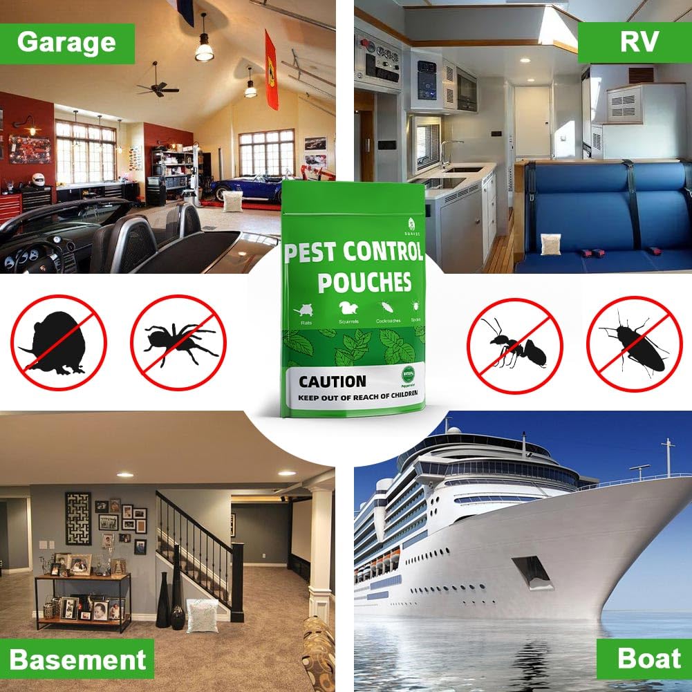 SUAVEC Pest Control Pouches, Rodent Repellent, Mice Repellent, Peppermint Oil to Repel Mice and Rats, Ant, Roach, Mosquito, Moths & Other Pest, RV Mouse Repellent, Mosquito Repellent- 8 Pouches