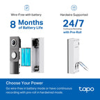 Tapo 2K+ Wired or Battery Powered Smart Video Doorbell with Chime - 180° Field of View, Person/Vehicle/Package Detection, Ring Call, 2-Way Audio, Subscription-Free Local Storage or Optional Cloud,D225