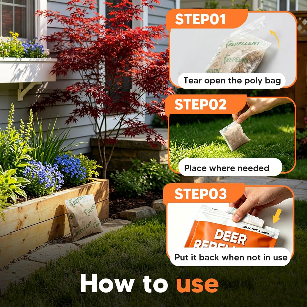 fcesiweg Deer Repellent for Plants, Deer and Rabbit Repellent Outdoor, Rabbit Repellent for Garden, Bunny Repellent, Deer Away, Keep Deer & Rabbits Out of Garden, Yard and Lawn, Easy to Use, 8 Packs