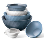 COOK WITH COLOR Mixing Bowls with Lids - 12 Piece Plastic Nesting Bowls Set includes 6 Prep Bowls and 6 Lids, Diamond Design - Microwave Safe (Mint)
