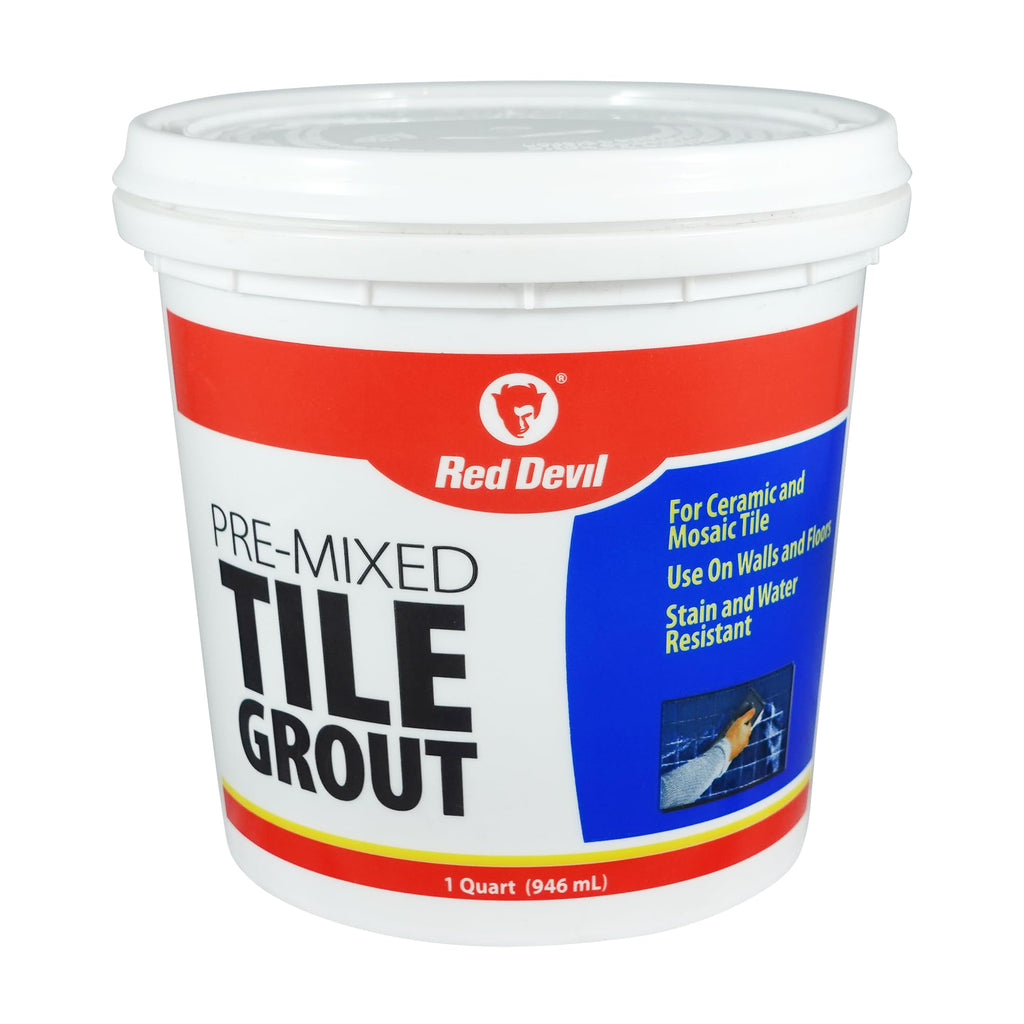Red Devil 0424 Pre-Mixed Tile Grout - Professional Quality, Excellent Adhesion, Ideal for Wall & Floor Use - 1 Quart, White, Made in USA