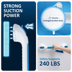 LEVERLOC Shower Grab Bars for Seniors, 16 Inch 2 Pack Suction Grab Bars for Bathtubs and Showers, Shower Handles for Elderly Suction Bathroom Safety Grip,Removable Drill Free Waterproof, Blue