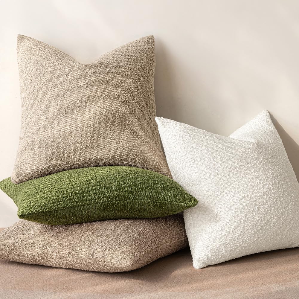 MIULEE Set of 2 Beige Throw Pillow Covers 22x22 Inch Decorative Couch Pillow Covers Textured Boucle Accent Solid Christmas Pillow Cases Soft for Cushion Chair Sofa Bedroom Livingroom Home Decor