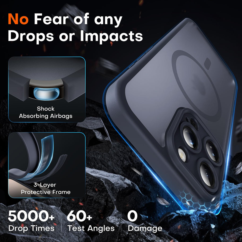 TOCOL 3 in 1 Magnetic for iPhone 16 Pro Max Case, Upgraded Full Camera Protection, Compatible with Magsafe, Drop Protection, Translucent Matte Back Bumper for 16 ProMax Case 6.9-Inch（Black）