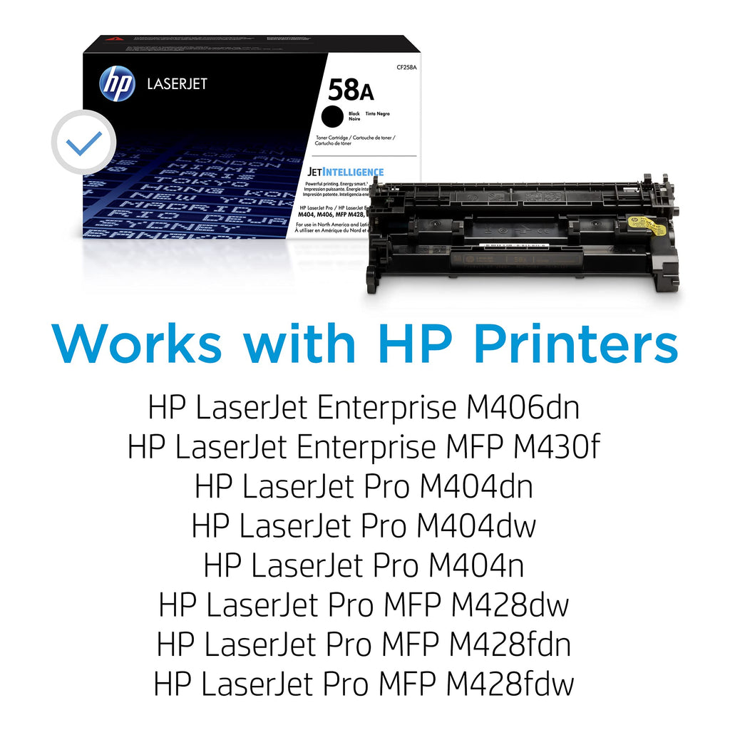 HP 58A Black Toner Cartridge | Works with HP LaserJet Enterprise M406 Series, HP LaserJet Enterprise MFP M430 Series, HP LaserJet Pro M404 Series, HP LaserJet Pro MFP M428 Series | CF258A