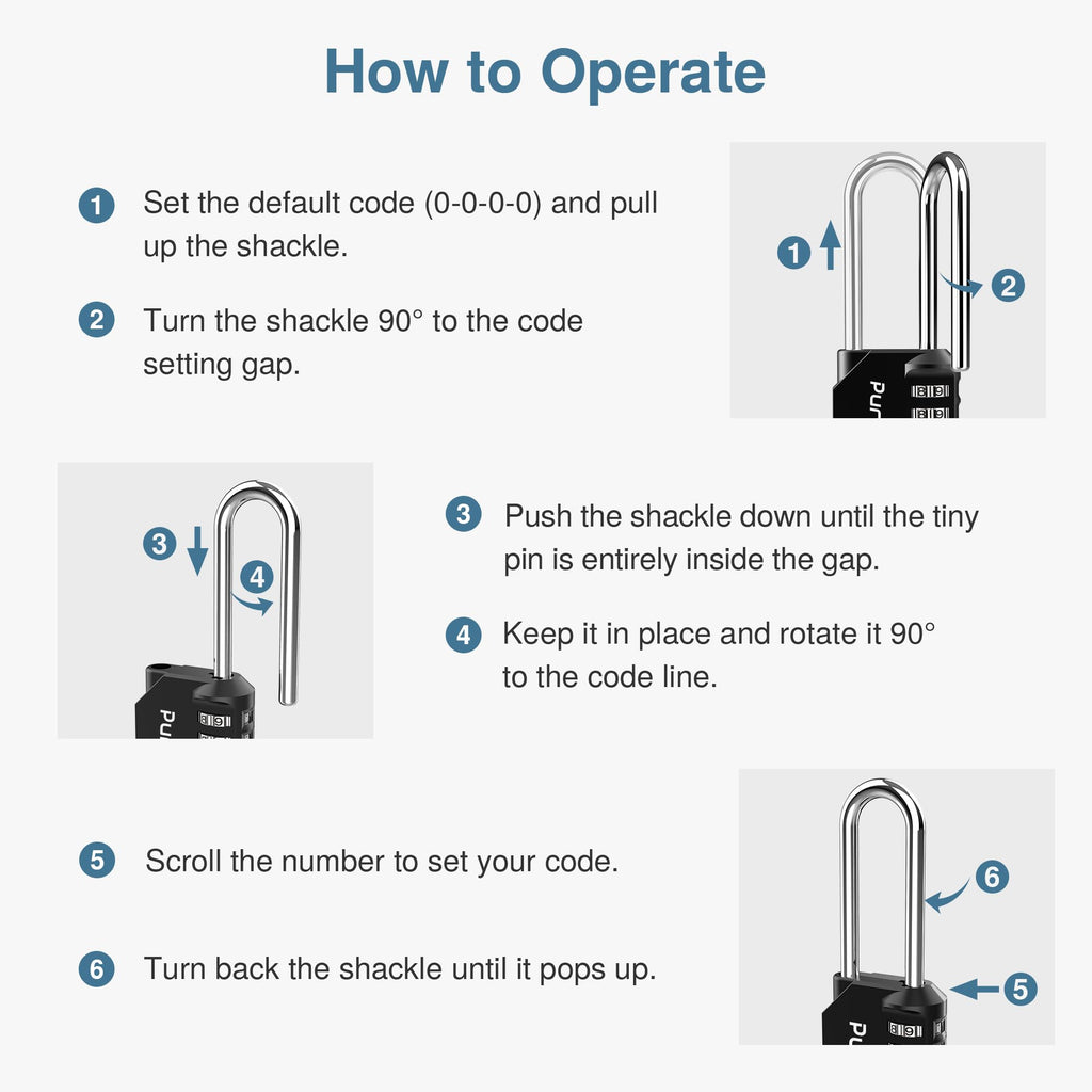Puroma 4 Pack 2.6 Inch Long Shackle Combination Lock 4 Digit Outdoor Waterproof Padlock for Hasp Locker Lock, Sports Locker, Fence, Gate, Toolbox, Case, Hasp Storage, Cabinets (Black)