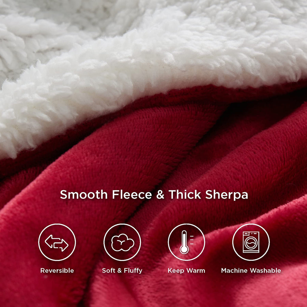 Bedsure Sherpa Fleece Red Throw Blanket for Couch - Thick and Warm Blanket for Winter, Christmas Throw Blanket Gift, Christmas Blanket Decor, 50x60 Inches