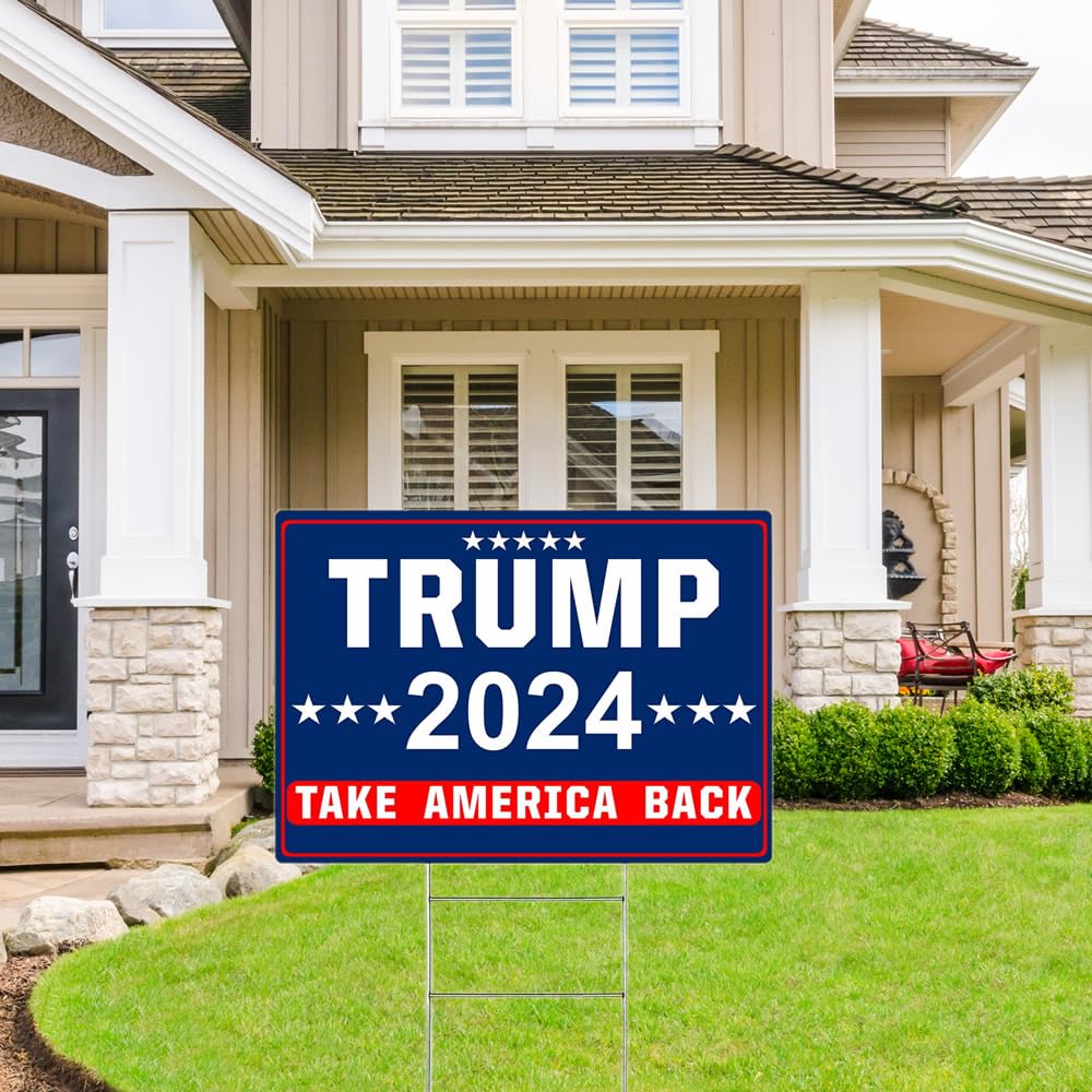 Shmbada 2 Pack Trump 2024 Take America Back Yard Sign with Metal Stake - 20 x 14 Inch Double Sided Outdoor Decorative Trump Signs for Garden Yard Lawn House