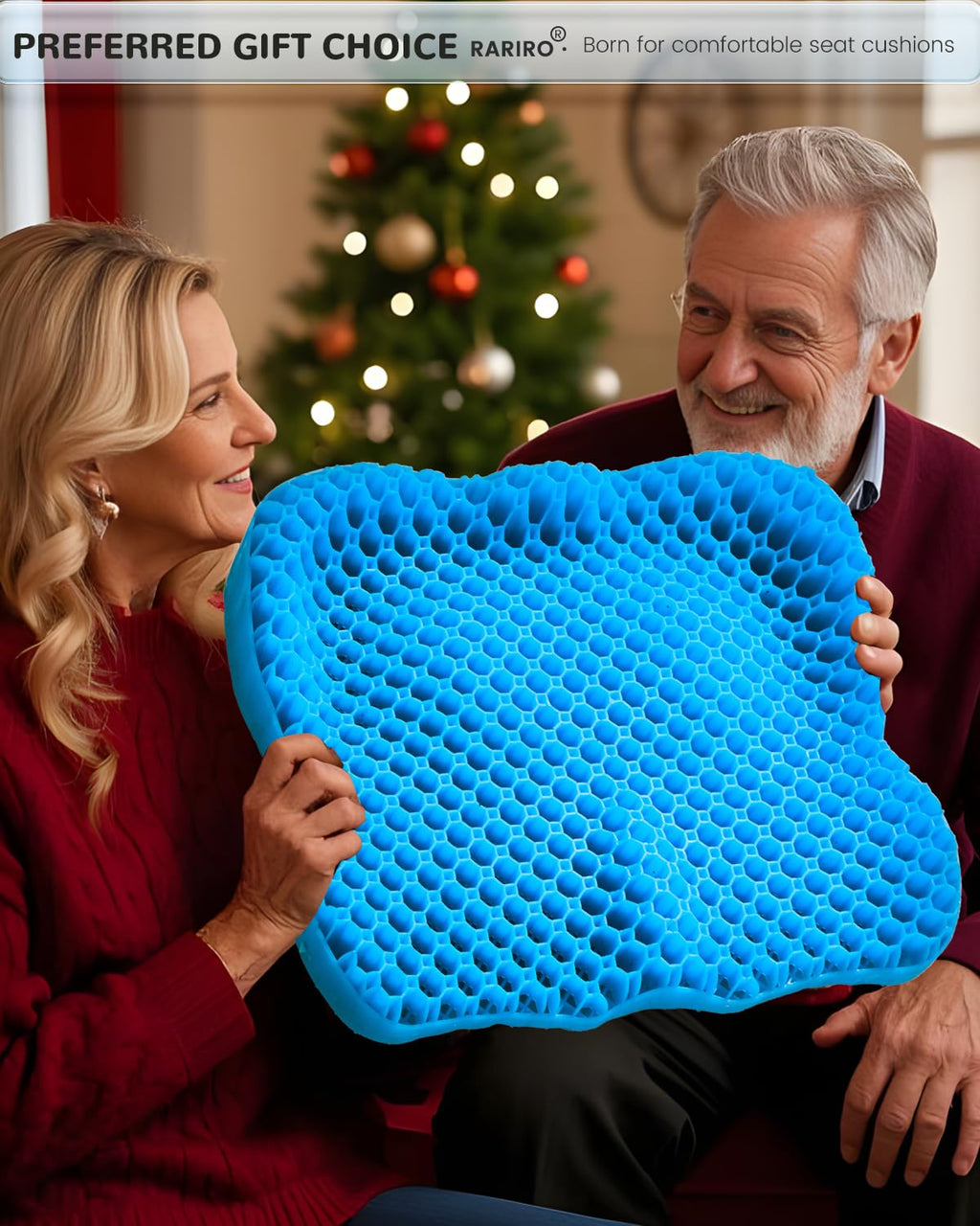 Thickened Gel Seat Cushion, Chair Seat Pads for Wheelchair, Gel Cushion Seat for Pressure Coccyx Sciatica Pain Relief, Egg Cushion for Car Office Chair, Cooling Cushion for Long Sitting[Blue-2.75"]