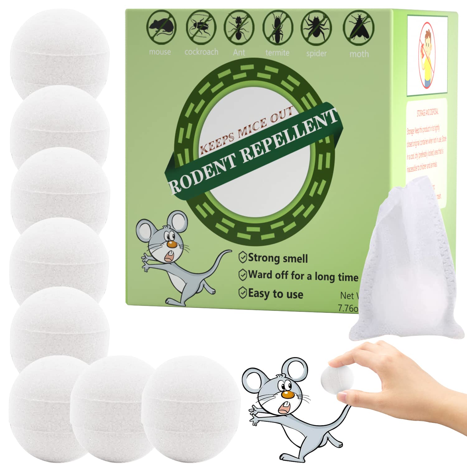 Moth Balls Rodent Repellent Mouse Repellent Outdoor Moth Balls for Rodents Outdoor Mice Repellent Moth Balls Peppermint Oil to Repel Mice and Rats, Mouse Repellant Rat Deterrent 8 Packs (White)