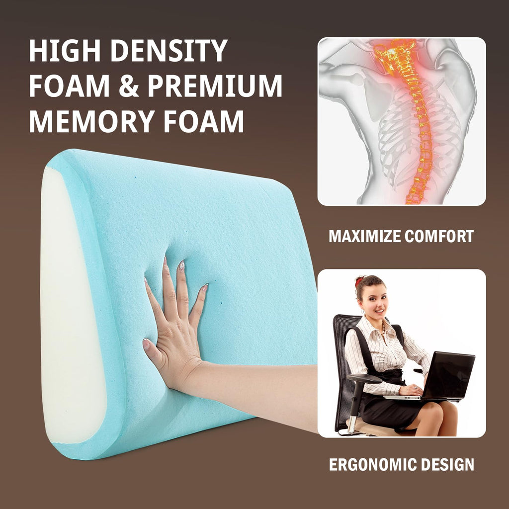 HOMBYS Lumbar Support Pillow for Recliner Chair, Memory Foam Back Support Cushion for Elderly,Extra Large Lumbar Support Pillow with Extension Straps, Thick Backrest for Home Reading