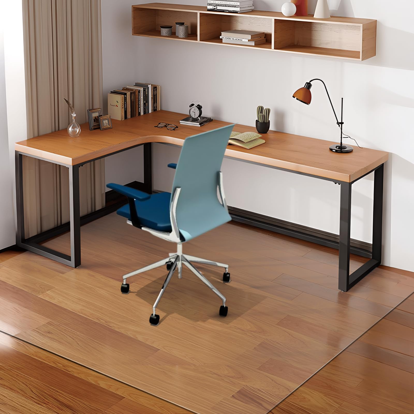 Azadx Office Chair Mat - 63"x51" Clear Protector for Hardwood Floor, Easy Glide Rolling Plastic Mat