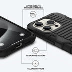 E-Tree for iPhone 15 Pro Case, with Crossbody Strap and Stand, Protective Shockproof Hard Phone Case Black, Perfect for Go Outside and Kid Elderly