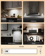 10inch Under Cabinet Lighting, LED Motion Sensor Light Indoor, 2400mAh USB Rechargeable Closet Lights, Dimmable & Magnetic Wireless Under Counter Lights for Kitchen, Pantry, Stairs (2 Pack)