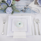 Festiva 350Pcs Silver Plates - Silver Square Plastic Plates include 50 Dinner Plates 50 Dessert Plates 50 Cups 50Plastic Cutlery 50Hand Napkins Perfect for Party&Wedding&Christmas