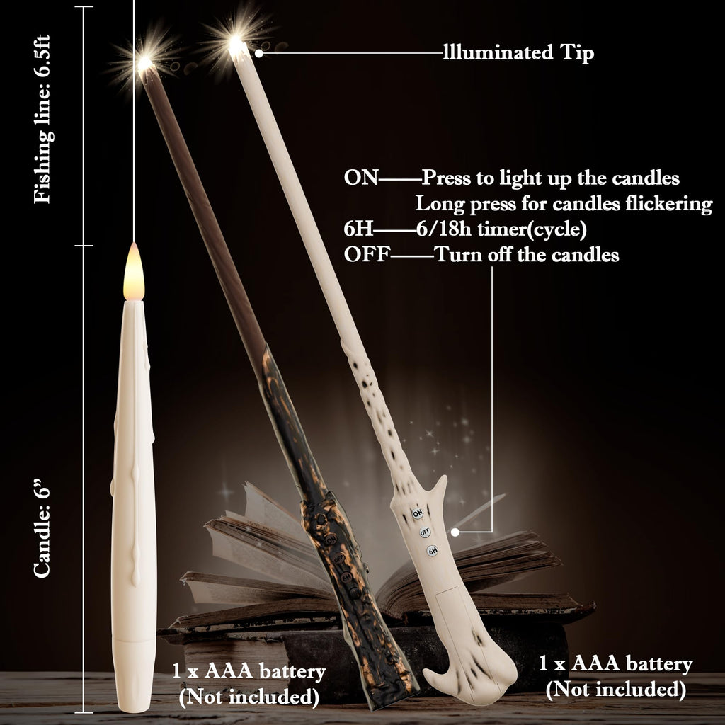JOIONE Floating Candles with Wand, 20 Pack Halloween Flameless Candles Magic Hanging Taper Candles with 2 Wand Remotes, Battery Operated Candles for Halloween Christmas Birthday Party Decor Ivory
