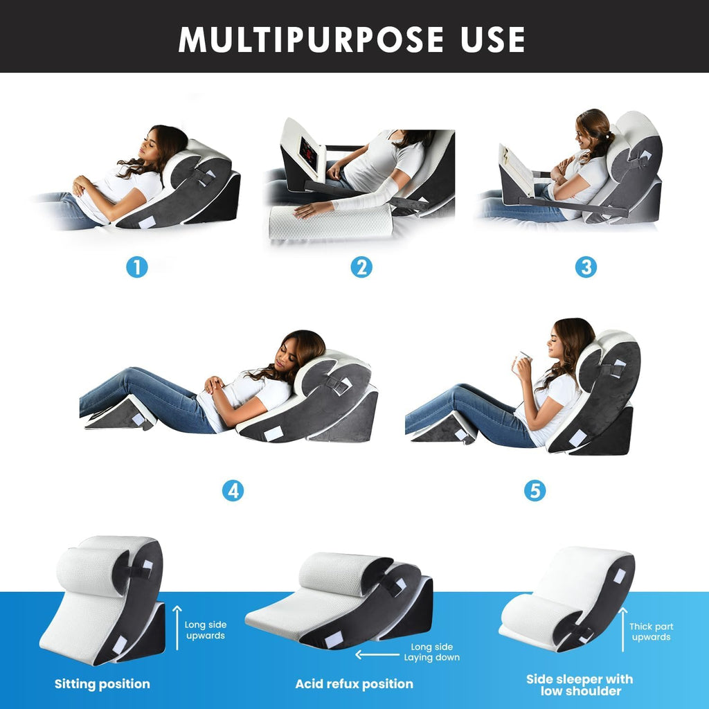 Gleur Wedge Pillow Set For After Surgery- Memory Foam Orthopedic Bed Wedge Pillow Post Surgery Adjustable Incline for All Sleeping, Sitting Positions, Acid reflux Includes a Desk Pillow Patent Pending