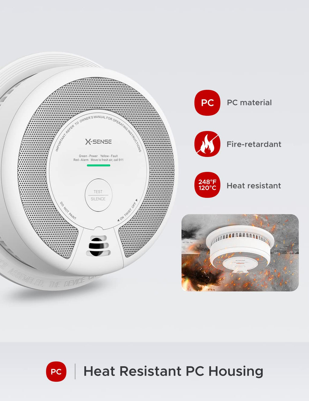 X-Sense 2-in-1 Smoke and Carbon Monoxide Detector Alarm (Not Hardwired), 10-Year Battery-Operated Dual Sensor Fire & CO Alarm, SC06, 5-Pack