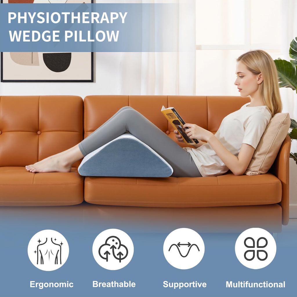 VMFKPNR Knee Wedge Pillow, 8" Knee Pillow for Back Sleeping Leg Pillow, Leg Elevation for Legs Post Surgery, Triangle Pillow for Knee Support, Hip Back Pain Relief