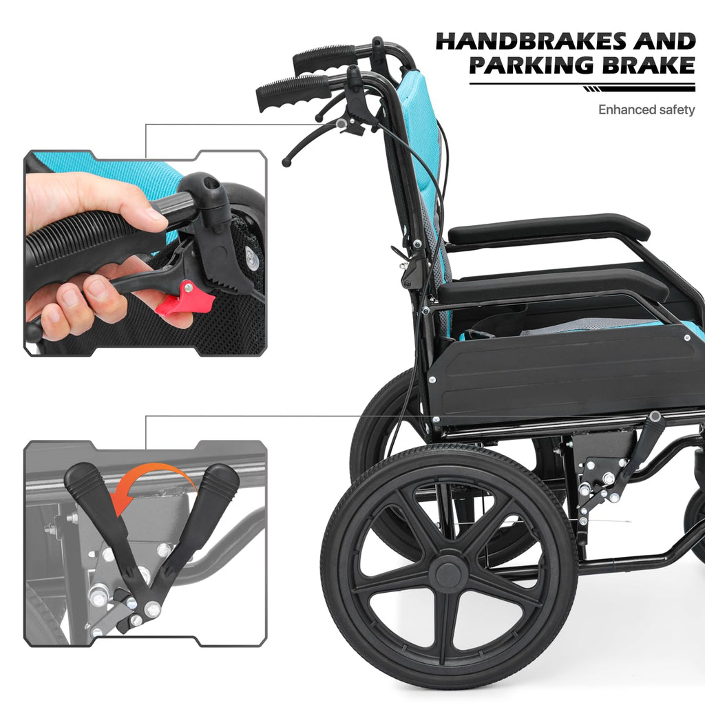 monicare Wheel Chair for Adults with Swing-Away Footrest and Loop-Lock Handbrakes 17.5 inch Seat Wheel Chair 15" Rear Wheel Lightweight Ultralight Transport Chair for Travel Compact Storage, 250 lbs