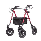 ELENKER All-Terrain Rollator Walker with 10” Rubber Wheels, Padded Seat & Backrest, Under-seat Basket for Seniors, Red