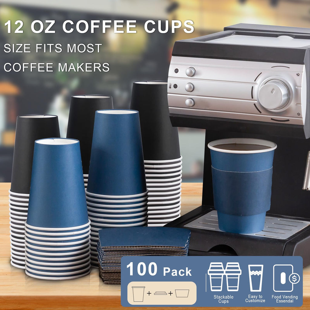 SIUQ 500 Pack 12 oz Disposable Coffee Cups with Lids and Sleeves, To Go Paper Cups, Hot & Cold Drinking Cups for Tea, Coffee, Water, Hot Chocolate, Paper Coffee Cups Ideal for Home,Cafes,Store