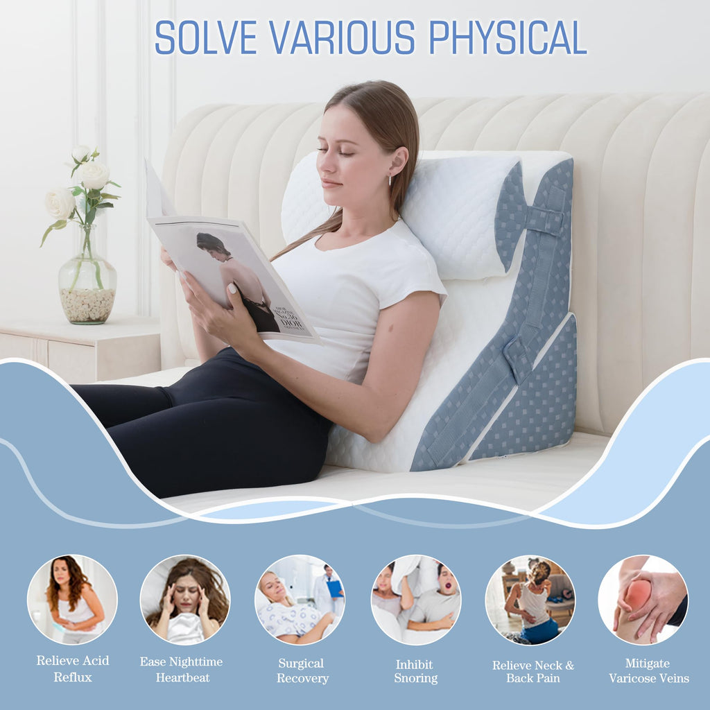 Ziiyllean Bed Wedge Pillow for Sleeping, 20-in-1 Adjustable Pillow Wedge Acid Reflux Pillow, 9 &12 & 20 Inch 3-in-1 Incline Wedge Pillow for Back Pain Relief, Gerd, Snoring