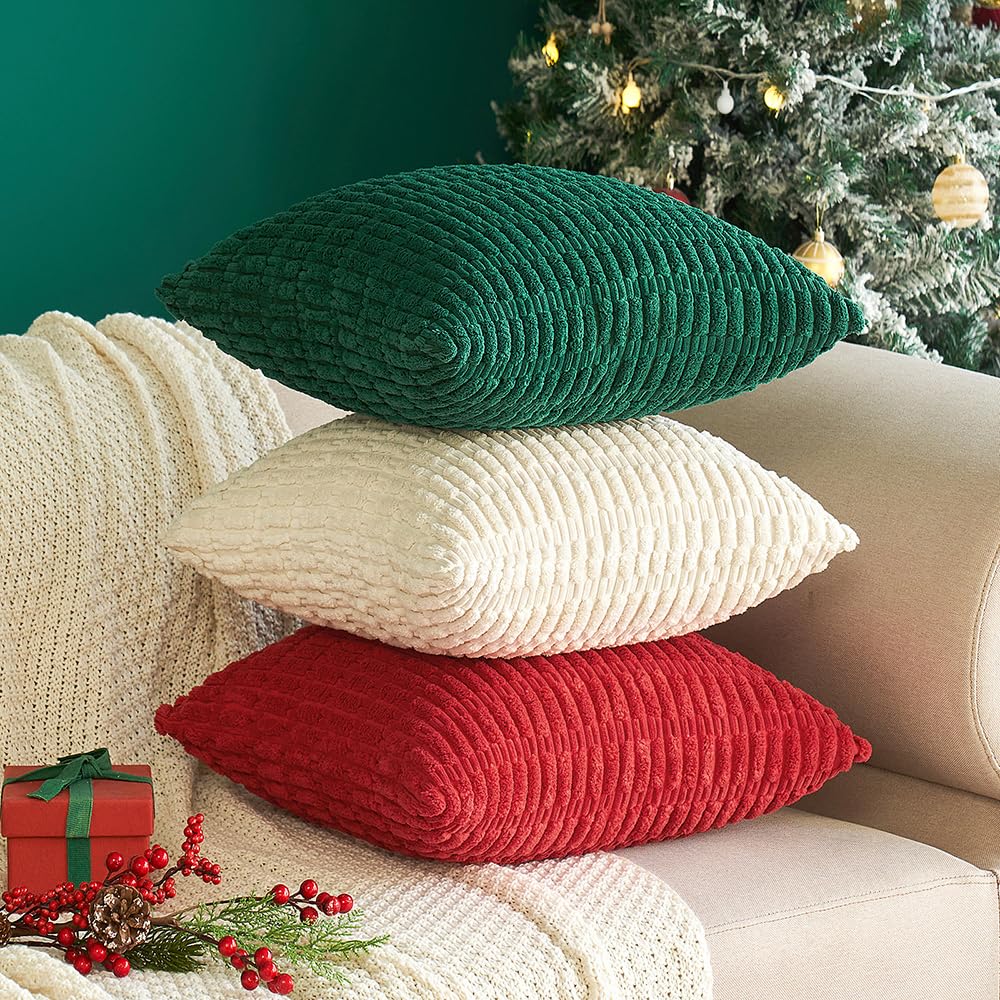 MIULEE Pack of 2 Corduroy Decorative Throw Pillow Covers 12x20 Inch Soft Boho Striped Pillow Covers Modern Farmhouse Christmas Home Decor for Sofa Living Room Couch Bed Cream White