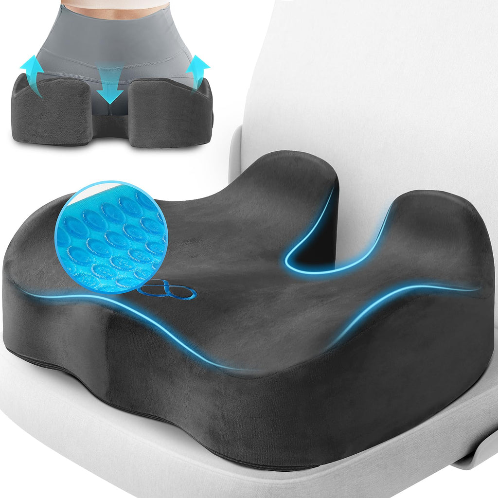 CushyOasis Seat Cushion, Chair Cushions, Office Chair Cushions, Anti-Slip Bottom & Removable Cover Tailbone Pain Relief Cushion, Memory Foam Seat Cushion for Office, Wheelchair, Car (Grey)