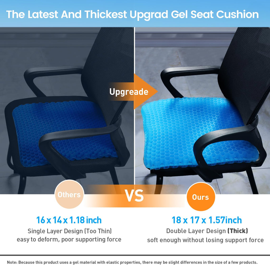 XSIUYU Extra-Large Gel Seat Cushion, Breathable Honeycomb Design Chair Cushions, Tailbone Pain Relief Egg Seat Cushion Butt Pillow, Chair Cushion for Office Chair Car Wheelchair Home Desk Chair
