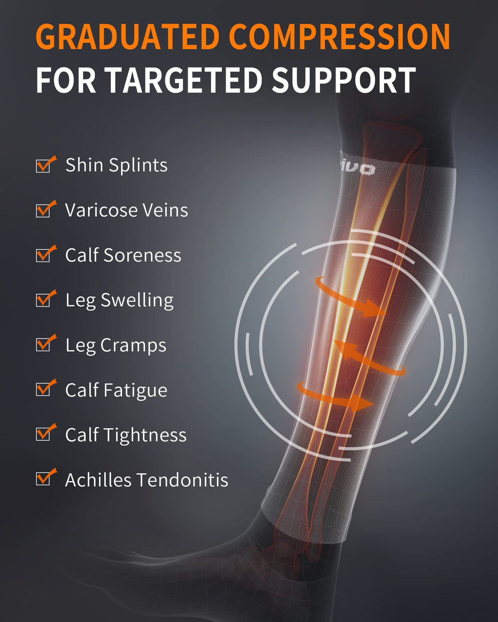 CAMBIVO 3 Pairs Calf Compression Sleeve for Women Men, Leg Support for Shin Splints, Varicose Vein(Pure Black, Large-X-Large)