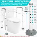 Toilet Safety Frame- 300lbs Adjustable Safety Grab Bar, Toilet Frame with Handle and Suction Cups Toilet Safety Guard for Elderly (White Grey)