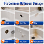 Tub Repair Kit White, Tub Chip and Bathtub Repair Kit for Enamel, Fiberglass, Acrylic, Porcelain, Patch and Repairs Chips, Crack, Scratches, Rust, Holes on Tubs, Toilet, Sink, Shower, Tray in Bathroom