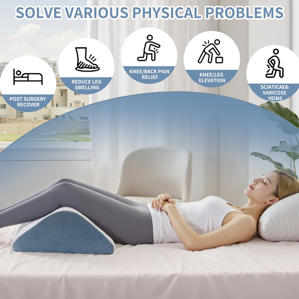 VMFKPNR Knee Wedge Pillow, 8" Knee Pillow for Back Sleeping Leg Pillow, Leg Elevation for Legs Post Surgery, Triangle Pillow for Knee Support, Hip Back Pain Relief