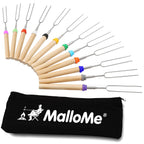 MalloMe Smores Sticks for Fire Pit Long - Marshmallow Roasting Sticks Smores Kit - Smore Skewers Hot Dog Fork Campfire Cooking Equipment, Camping Essentials S'mores Gear Outdoor Accessories 32" 12Pack