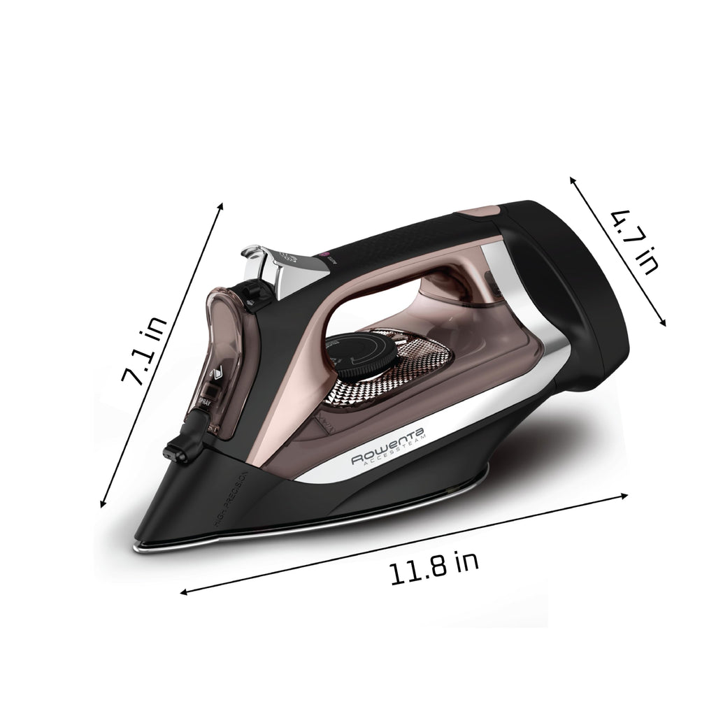 Rowenta, Iron, Access Stainless Steel Soleplate Steam Iron with Retractable Cord, Powerful Steam Diffusion, Auto-off, Anti-Drip, 1725 Watts, Ironing, Black Clothes Iron, DW2459