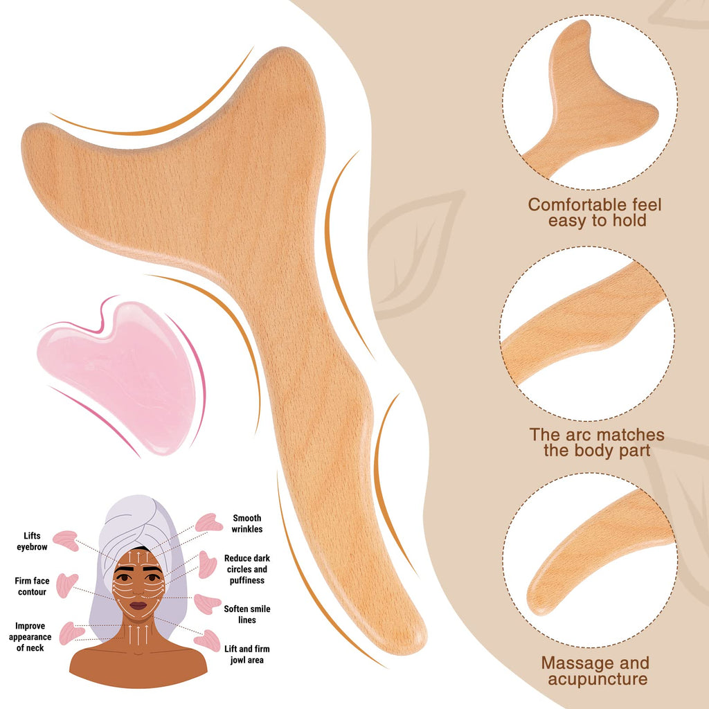 DCIAER 4 in 1 Wood Therapy Massage Tools Lymphatic Drainage Massager Kit - Maderoterapia Kit - for Gua Sha Massage, Anti Cellulite, Body Sculpting, Get Rid of Cellulite