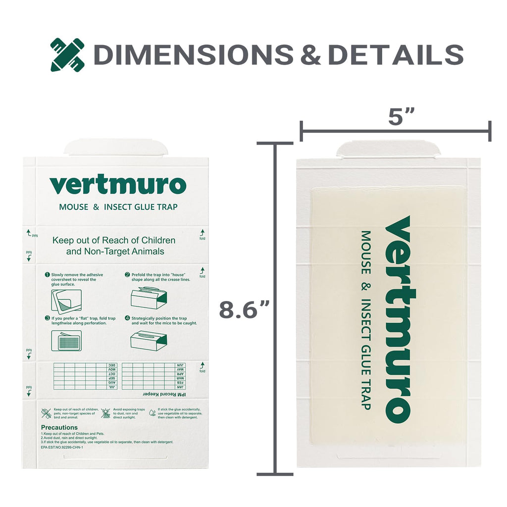 vertmuro Mouse Glue Traps, 12 Pack Rat & Pest Glue Scented Sticky Trap, Foldable Bulk Non-Toxic Indoor Mouse Glue Boards for Rodents and Insects, Easy to Use Pest Control, Green