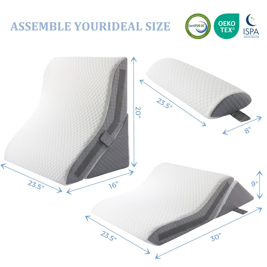 Flyxunfri Bed Wedge Pillow for Sleeping Orthopedic Wedge Pillows Set 9&12&16&20 Inches Adjustable Memory Foam Reading Pillow for Acid Reflux Relief Ergonomic Incline for Back Pain