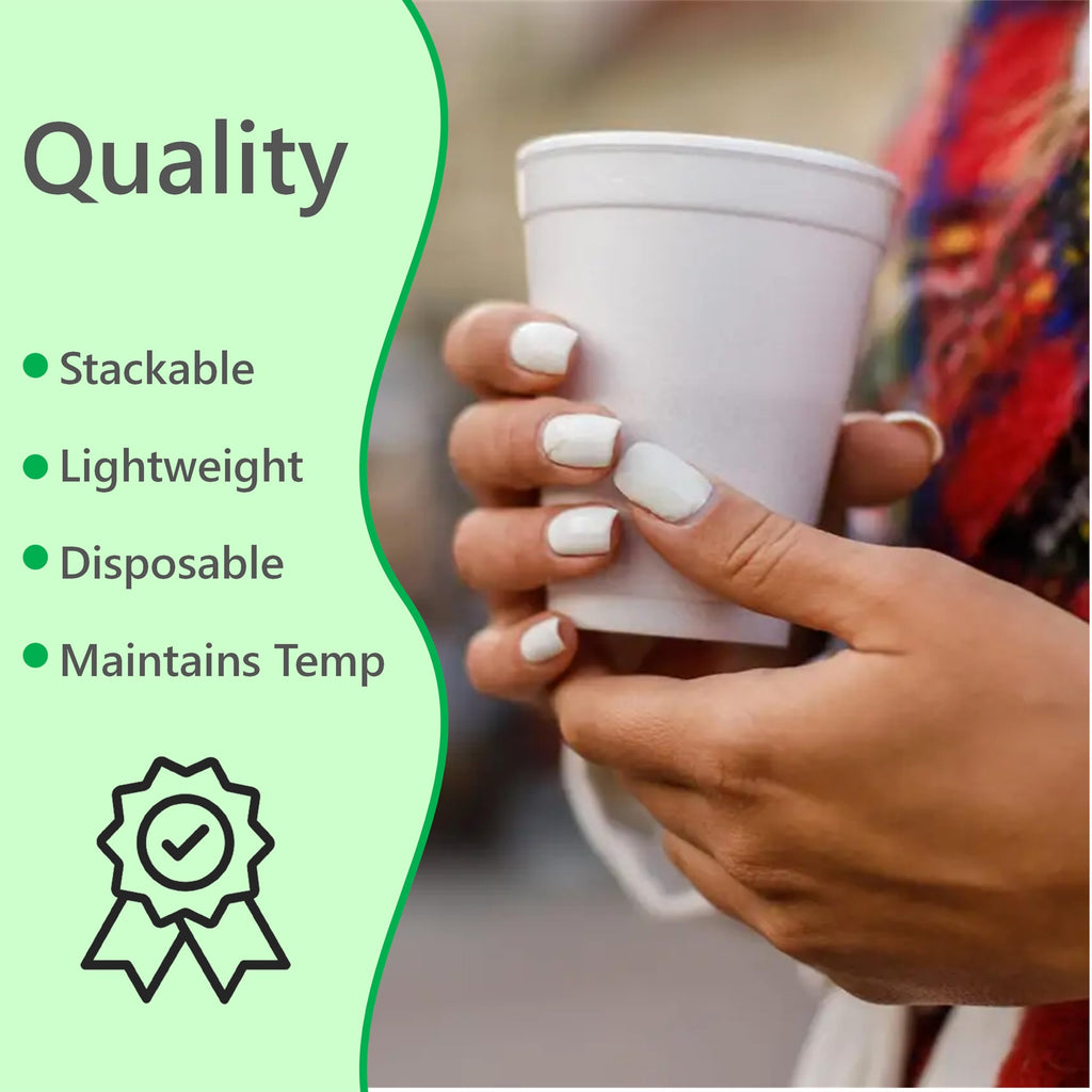 8OZ Foam Cups for Hot & Cold Drinks With Lids, USA-Made 50-Pack - Ideal Styrofoam Coffee Cups, Insulating To-Go Cups for Soda, Tea, Juice - Sturdy, Disposable & comparable to Industry standard 8J8