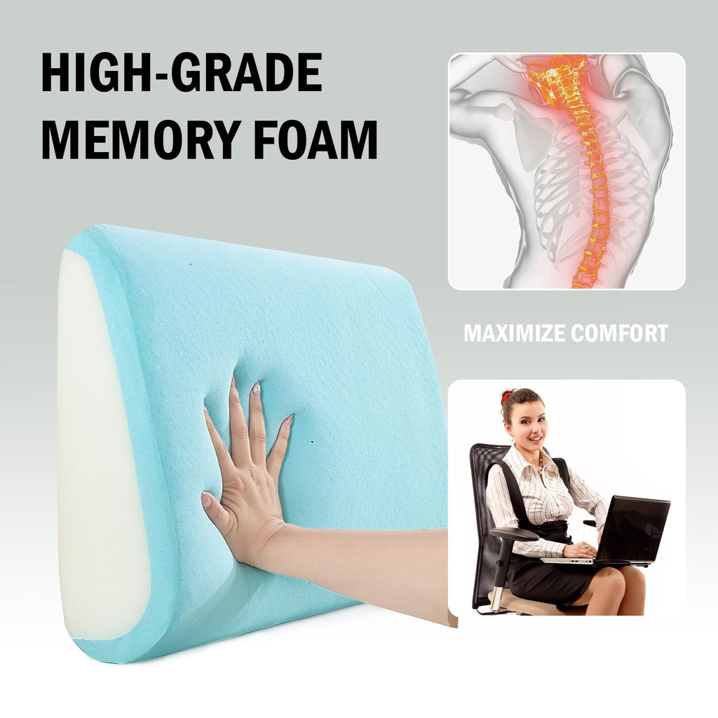 HOMBYS Lumbar Support Pillow for Recliner Chair, Memory Foam Back Support Cushion for Elderly,Extra Large Lumbar Support Pillow with Extension Straps, Thick Backrest for Home Reading