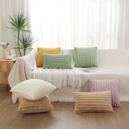 Pallene Faux Fur Plush Christmas Throw Pillow Covers 18x18 Set of 2 - Luxury Soft Fluffy Striped Decorative Pillow Covers for Sofa, Couch, Living Room - Christmas Green